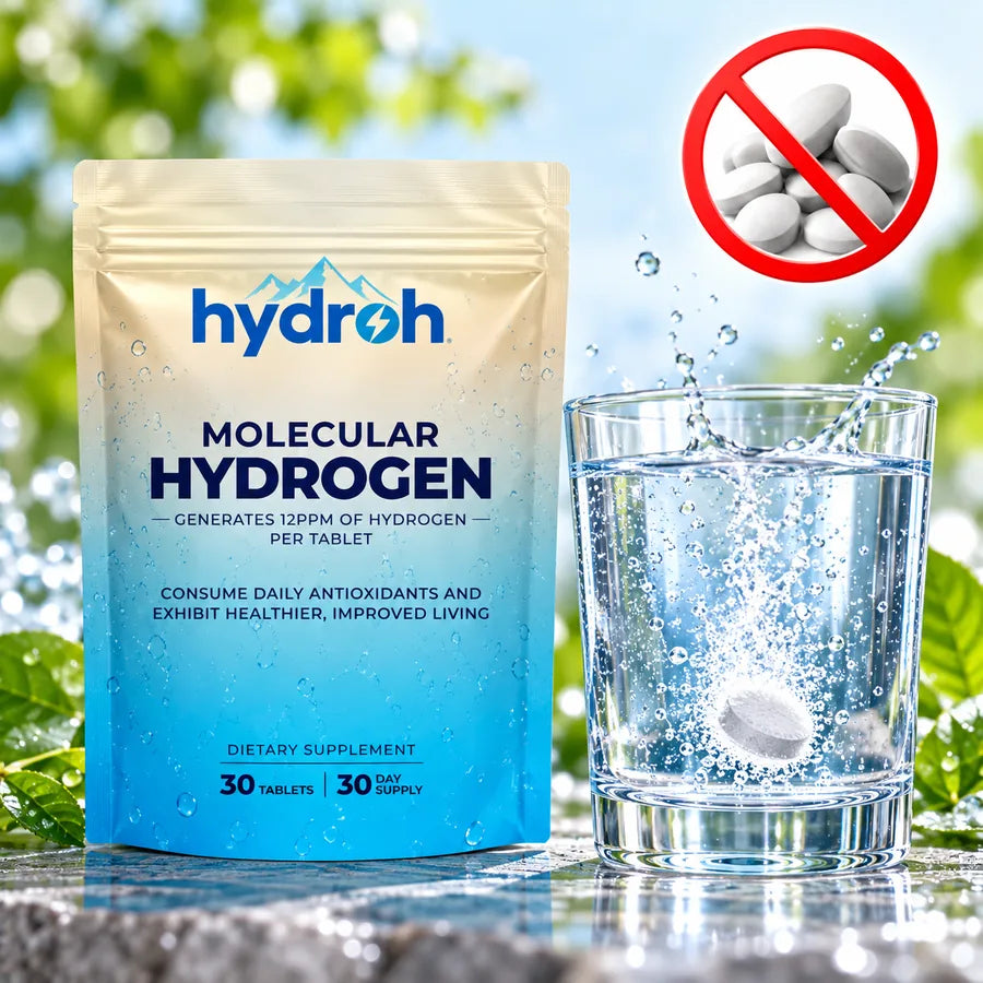 No more pills: a Hydroh hydrogen tablet dissolving in a glass of water instead of capsules